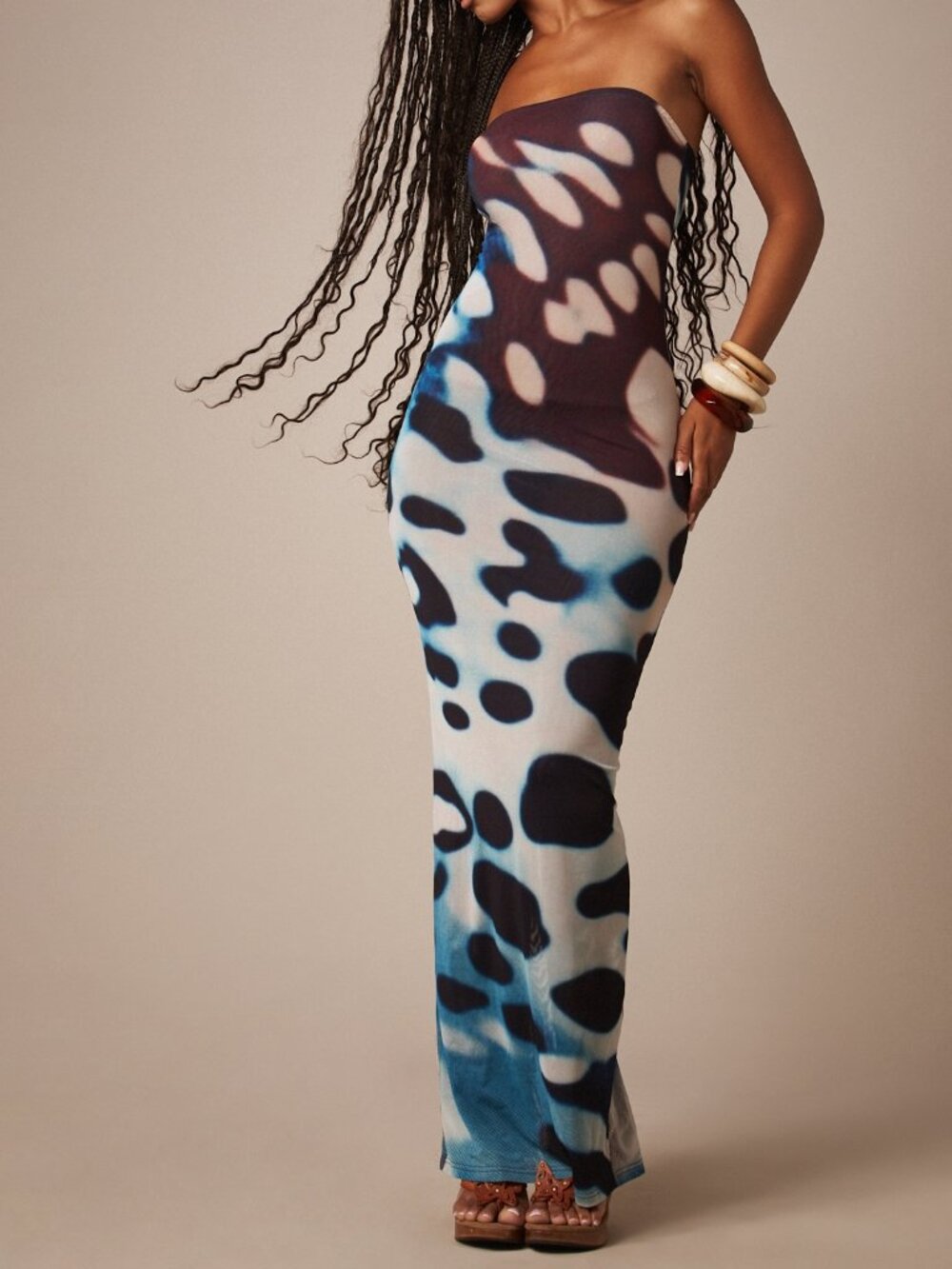 Multicolor Elegant Women's Strapless Butterfly Wing Bodycon Maxi Dress